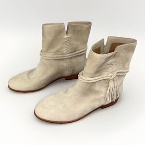 FRYE Tina Whipstitch Tassel Ankle Booties 6M Suede Leather Boho Western